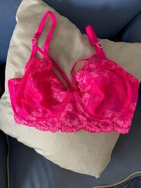 Lace Cage Bra with Heart Accent Straps in Bright Pink
